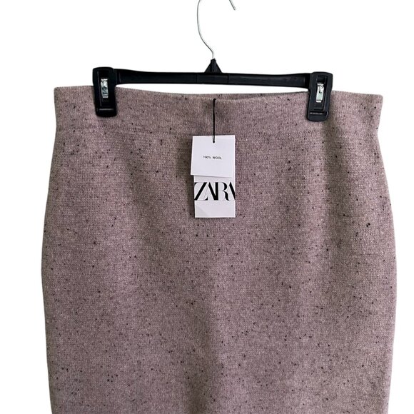 Zara 100% Wool Beige Ribbed Midi Skirt XL | High-Waisted, Sustainable Winter NWT - Picture 8 of 10